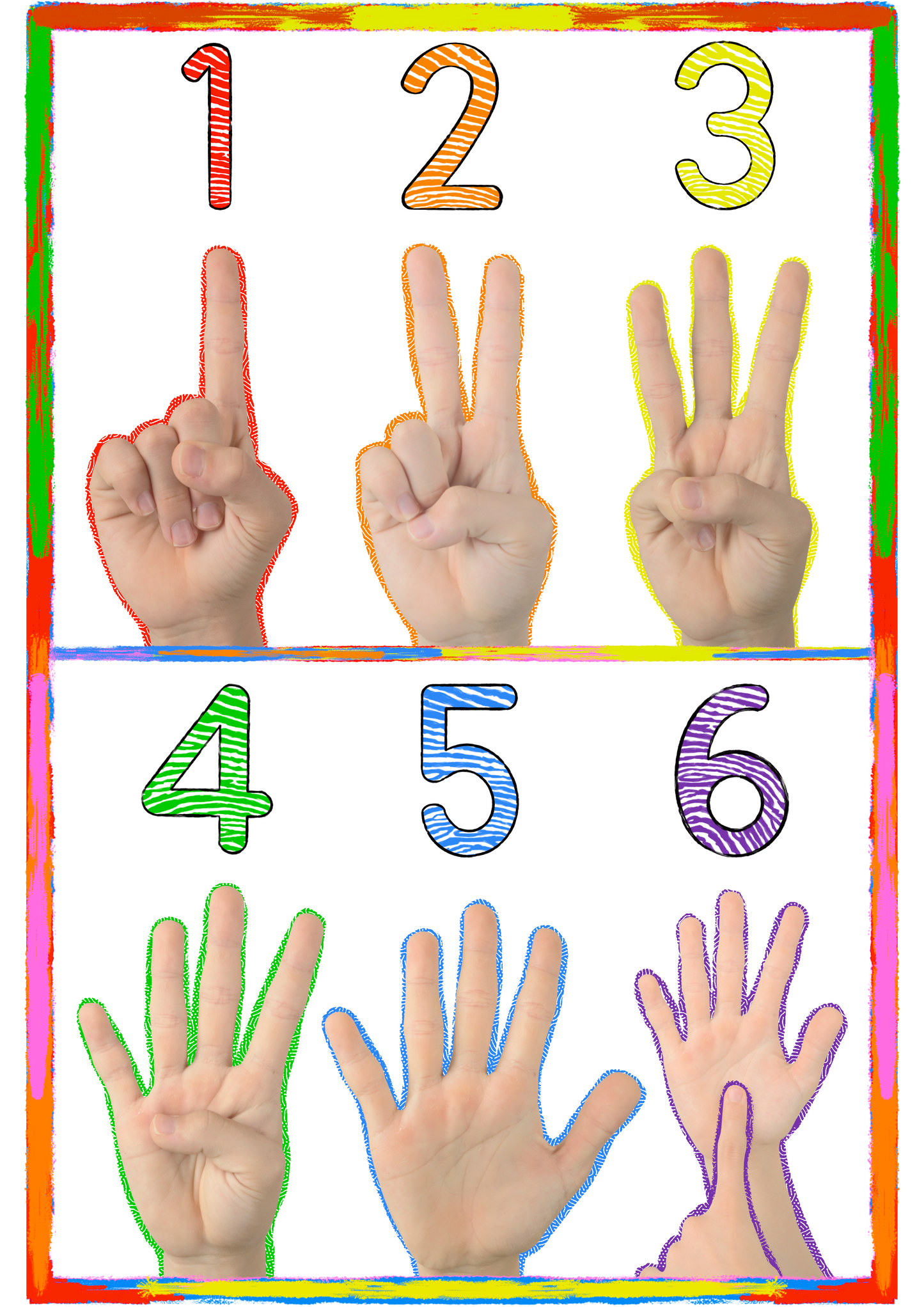 Learn how to count 1~6 with your fingers with page 1 of "Finger Steps".
