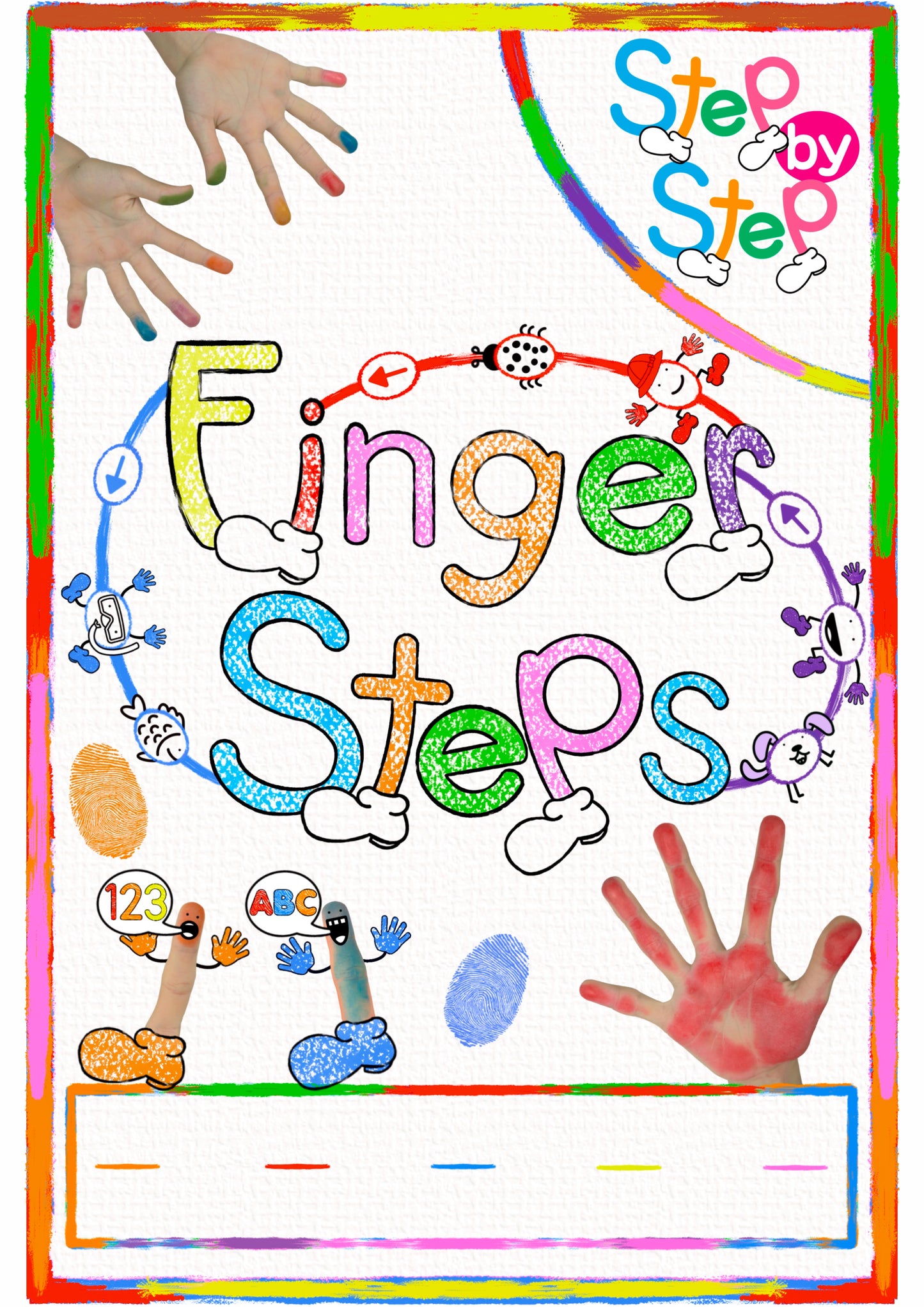The textbook cover of "Finger Steps", a fingerprinting book for kids.