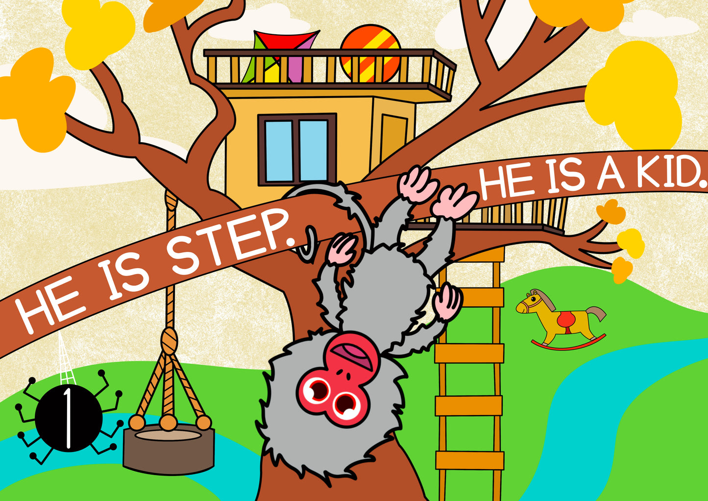 Introduction of Step on page 1 of "Step is Trick or Treating". HE IS STEP. HE IS A KID.